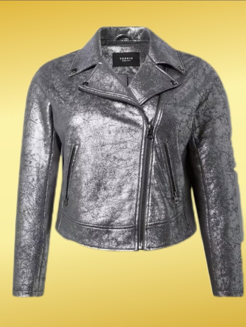 torrid Shimmery Silver Asymmetrical Moto Jacket, Metallic Textured Size 1x